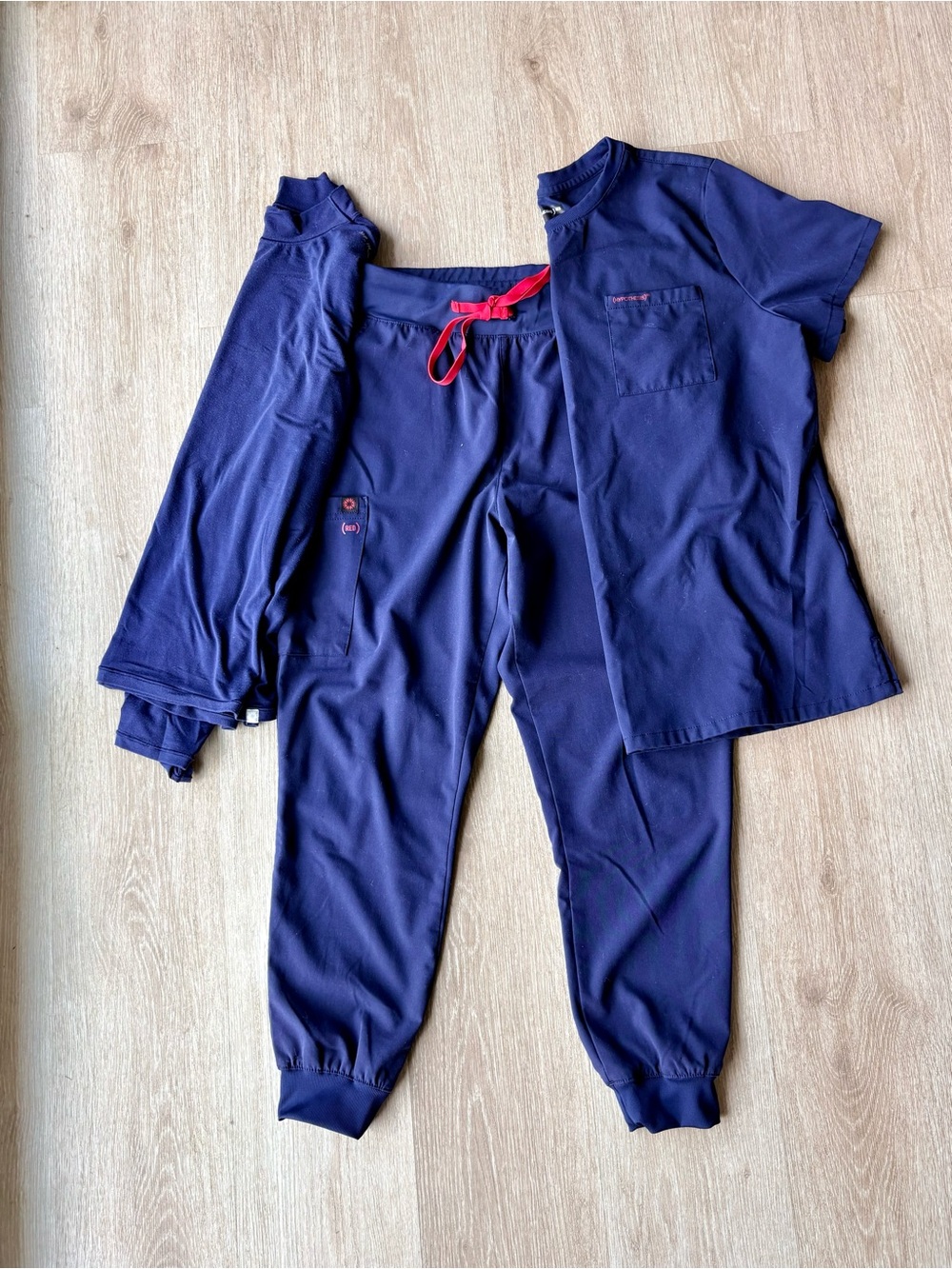 Hypothesis Red Navy Blue Jogger Scrub Set with Red Drawstring